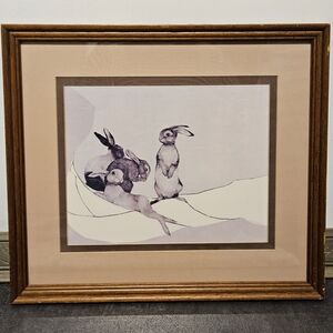 Framed Rabbit Art Print in Beige and Brown